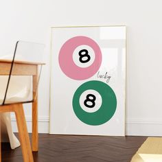 8 Ball Print, Retro Lucky Girl Poster, Funky Y2K Aesthetic Apartment Decor, Vintage Pool Ball, Pink and Green Watercolor Bedroom Wall Art - Etsy Apartment Decor Vintage, 8 Ball Print, Pink And Green Watercolor, Watercolor Bedroom, Aesthetic Apartment Decor, Vintage Pool, Aesthetic Apartment, Pool Ball