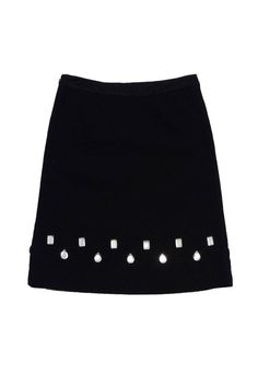 Size 4 Black Embellished Skirt Concealed side zip Clear rhinestones Waist 28" Total Length 21.25" Black Embellished Fitted Skirt, Fitted Black Embellished Skirt, Embellished Skirt, Tracy Reese, Clear Rhinestones, Black Wool, Side Zip, Topaz, Cool Designs