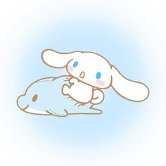 a drawing of a bunny holding a stuffed animal in it's lap, against a blue background