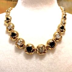 Nwot Gorgeous Vintage Golden Hardware Embellished With Large Clear & Black Crystals All The Way Around. Necklace Measures About 15" Inches In Length. Signed Formal Black Jeweled Necklaces, Formal Black Jeweled Necklace, Elegant Black Jeweled Necklaces, Formal Black Necklace With Jewels, Black Necklace With Diamond Accents For Evening, Formal Black Jeweled Jewelry, Craft Necklace, Women Crafts, Craft Jewelry