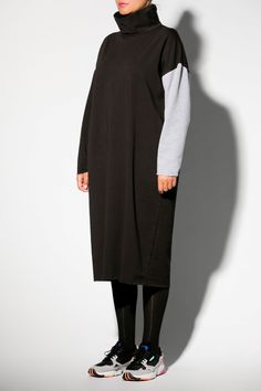 "Black Turtleneck Dress, Winter Dress, Plus Size Clothing Our new design for Fall Winter Collection 2018 - Black dress with grey in casual style. This dress has its sporty and casual style, but in the same time it looks very chic and different. The fabric is the absolute winner for the fall winter time, because it is fluffy, warm, cozy and soft . This long sleeve dress is everything the winter wardrobe staple should be - it's beautiful, warm, cozy, comfortable and versatile. This winter dress ha Plus Size Winter Dresses, Black Dress Long Sleeve, Dress For Winter, Black Turtleneck Dress, Avant Garde Dresses, Black Dress Long, Dress With High Neck, Loungewear Dress, Black Jumper Dress