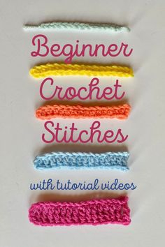 four crochet stitches with the words beginner crochet stitches written on them