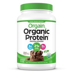 the jar of organic protein is shown