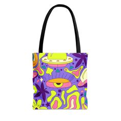 "✔️You will receive✔️ *1x Colorful Psychedelic Tote Bag Cute and Funky Tote Trippy Imaginarium Bag Shopping Back to School Bag Fast Shipping  ✔️Product Description✔️ * Introducing our \"Colorful Psychedelic Tote Bag\" -- a mesmerizing burst of vibrant colors and artistic expression. Immerse yourself in a kaleidoscope of hues and shapes with this captivating tote bag, where every glance is a visual journey into the world of psychedelia. * Whether you're a fan of psychedelic art, a free spirit, or simply seeking an accessory that stands out, the Colorful Psychedelic Tote Bag is the perfect choice. Elevate your style with a touch of vibrant energy, and let this bag be a canvas of inspiration for your everyday life. ✔️Product Info✔️ * 100% Polyester * Sizes: Small: 13inx12in| Medium: 16inx15in Purple Square Bag For Summer, Purple Square Bags For Summer, Summer Purple Square Bag, Fun Crossbody Gift Bags, Fun Crossbody Bags For Daily Use, Fun Shoulder Bag With Adjustable Strap For Daily Use, Fun Green Pouch Bag, Colorful Travel Pouch Bag, Artistic Yellow Tote Bag