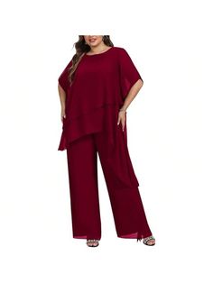 About this itemHigh quality chiffon, comfy to wearPlus size 2 pcs mother of the bride pant suit, loose fit, solid color, flowy tunic top, elastic high waist long pantSuitable for evening, party, wedding, prom, cocktailGoes well with necklaces, sandals, high heels, handbagThese pant suits will wrinkle during transportation, please wear it after ironing at low temperatureBZB Women's 2 Pcs Plus Size Mother Of The Bride Pant Suits Chiffon Asymmetric Flowy Tunic & Pant Outfit Set Burgundy Casual  Hal Dressy Pant Suits, Wedding Pants, Suits Formal, Flowy Tunic Tops, Flowy Tunic, Pant Suits, Mother Of The Bride Outfit, Short Sleeve Jacket, Pantsuits For Women