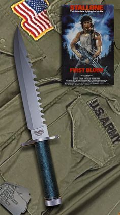 a movie poster with a knife on it and an american flag in the back ground