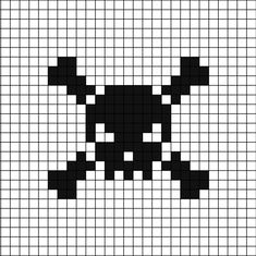 A pixel art template of a jawless skull on cross-bones, black on white. Pirate Pixel Art, Pixel Art Skull, Pixel Art Horror, Pixel Art Halloween, Halloween Pixel Art, Graph Paper Drawings, Easy Pixel Art, Pixel Art Templates