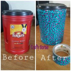 the before and after pictures show how to make a diy coffee cup with leopard print