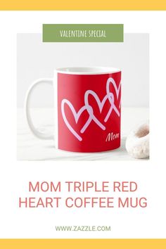 a coffee mug with hearts on it and the words mom triple red heart coffee mug