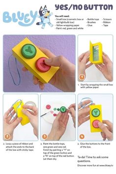 instructions on how to make an easy paper toy with buttons and button holes in it