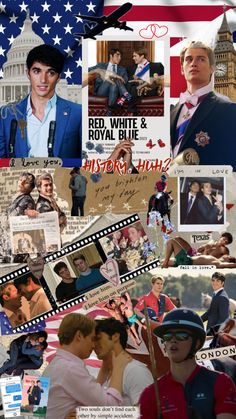 collage of photos with the theme of red, white and royal blue on them