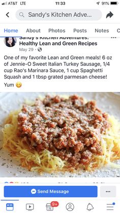 an instagram page with a photo of spaghetti on it