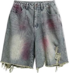 Trendy Red Distressed Bottoms, Casual Red Distressed Bottoms, Casual Distressed Red Bottoms, Trendy Faded Jean Shorts, Spring Grunge Jean Shorts With Pockets, Trendy Distressed Knee-length Jean Shorts, Casual Red Cutoff Jean Shorts, Grunge Ripped Cotton Jean Shorts, Ripped Cotton Jean Shorts Grunge Style