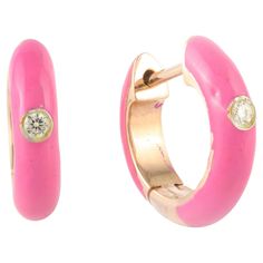 Pink Enamel Diamond Huggie Earrings in 14k Gold. A fun, colorful, and personalized addition to your earring stack! Stay on trend by adding these flamboyant enamel pieces and give yourself a fresh look! April birthstone diamond brings love, fame, success and prosperity. These beautiful earrings are great gift for anyone on your list. Show your endless love by gifting this earrings to your partner and make her feel even more special. PRODUCT DETAILS:- Material - 14k Solid Yellow Gold Gemstone - Di Yellow Gold Enamel Huggie Jewelry, Pink Huggie Earrings Fine Jewelry Gift, Pink Fine Jewelry Huggie Earrings As Gift, Pink Fine Jewelry Huggie Earrings For Gift, Yellow Gold Enamel Huggie Earrings For Gift, Pink Huggie Pierced Jewelry, Yellow Gold Enamel Huggie Earrings As Gift, Small Hoop Yellow Gold Enamel Earrings, Pink Enamel Hoop Jewelry