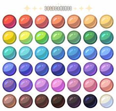 an array of different colored balls on a white background