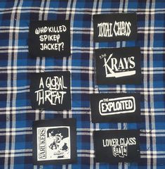 Street punk patches Patch Inspiration, Metal Patches, The Exploited, Circle Jerks, The Krays, Battle Vest, Patch Clothes, Minor Threat, Patch Ideas