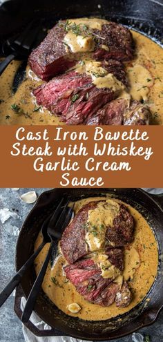 Cast Iron Bavette Steak With Whiskey Garlic Cream Sauce, Babette Steak With Whiskey Garlic Cream Sauce, Whiskey Cream Sauce Steak, Irish Beef Recipes, Dinner Recipes Elegant, Elegant Steak Dinner, Gourmet Meat Recipes, Cook Like A Chef Recipes, Steak With Whiskey Cream Sauce