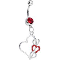 14 Gauge (1.6mm), 7/16" (11mm), 316L Surgical Grade Stainless Steel, 5mm Ball A big heart attracts real love and keeps it there. This hollow heart belly ring shows that with a big heart charm which is holding onto three smaller hearts on the right side. Center heart on side made up with red gems to match the barbell. Hollow heart Body Jewelry./P> Jewelry Font, Piercing Accessories, Bellybutton Rings, Cute Belly Rings, Red Gems, Belly Button Piercing Jewelry, Button Piercing, Patriotic Jewelry, Country Rings