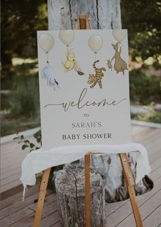 Baby Shower Idea Winnie The Pooh Welcome Sign, Pooh Welcome Sign, Vintage Pooh, Classy Baby Shower, Idee Babyshower, Winnie The Pooh Baby Shower