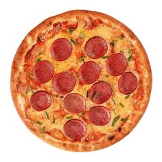 a pepperoni pizza on a white background