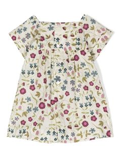 Bonpoint Pais floral-print Smock Dress - Farfetch White Square Neck Floral Dress, Floral Dress With Smocked Bodice For Garden Party, Multicolor Smocked Bodice Short Sleeve Dress, Multicolor Short Sleeve Dress With Smocked Bodice, Casual Multicolor Floral Dress With Smocked Back, Multicolor Floral Dress With Smocked Bodice For Garden Party, Multicolor Floral Dress For Garden Party, Multicolor Square Neck Dress With Smocked Back, Multicolor Cotton Floral Dress With Short Sleeves