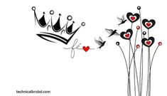 two crowns with hearts flying out of them and the words love is in the air