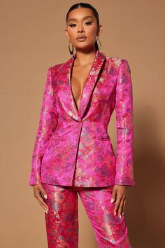 Pretty In Pink Embroidered Blazer Set - Fuchsia | Fashion Nova, Luxe | Fashion Nova Pink Suits Women, Embroidery Placement, Embroidered Blazer, Embroidered Suit, Pink Suit, Woman Suit Fashion, Blazer Set, Pink Blazer, Vintage Glamour