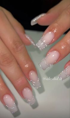 milky white nails, acrylic nails, glitter nail art, nail art, unique french tips Glitter French Nails, White Tip Nails, White Glitter Nails, Homecoming Nails Acrylic, Acrylic Nails Coffin Short