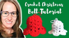 a crochet christmas bell ornament with a woman's face next to it