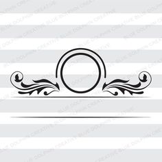 a black and white striped background with an oval frame on the center, surrounded by ornate scrolls