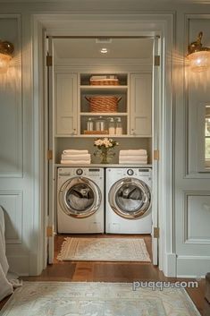 a washer and dryer in a small room