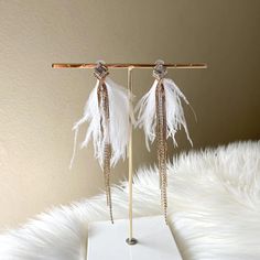 Feather & Rhinestone Duster Earrings – The Songbird Collection Boho Bridesmaid Jewelry, Glamorous Earrings, Winter Party Outfit, Duster Earrings, Making Earrings, Winter Party, Bridesmaid Jewelry, Long Length, Pretty Wallpapers