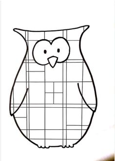 an owl drawn in black and white with a grid pattern on the bottom half of it