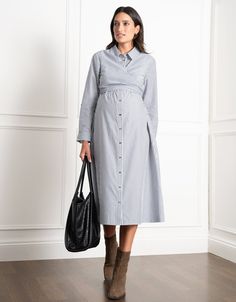 Cotton-Lyocell, Midi, Wrap top, jersey panel, discreet nursing, nursing, Button-down front, Adjustable, Side slits, Elasticated waist, A-line skirt, wrap dress, dress, nursing dress, maternity, navy, white, stripe, shirt dress, Arianna Postpartum Dresses, Stripe Shirt Dress, Maternity Tights, Nursing Shirt, Skirt Wrap, Dress Maternity, Nursing Dress, Stripe Shirt, Maternity Nursing