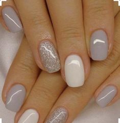 Grey Gel Nails, Nagellack Trends, Glitter Gel Nails, Gray Nails, Neutral Nails, Dipped Nails, Orange Nails, Accent Nails