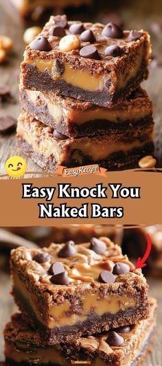 easy knock you naked bars with chocolate chips on top and peanut butter on the bottom