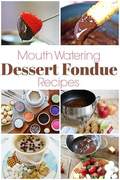 a collage of different dessert fondue recipes