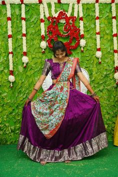 Party wear Half Saree Models, Mangalagiri Pattu Lehenga, Pattu Lehenga Half Saree, Pattu Lehenga, Model Blouse Designs, Saree Wearing, Pattu Saree Blouse Designs, Model Blouse