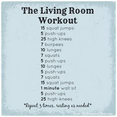 the living room workout plan is shown in black and white, with instructions for how to do