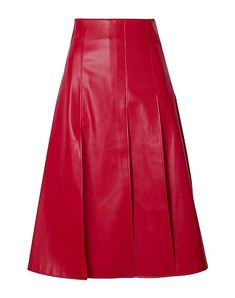 red pleated leather skirt Faux Leather Midi Skirt, Curvy Hips, Leather Midi Skirt, Leather Dye, Mid Length Skirts, Skirts Online, Women Skirts Midi, White Tops, Skirt Fashion