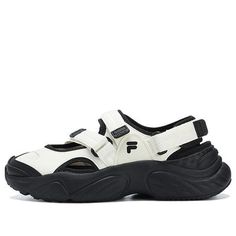 (WMNS) FILA FUSION Conch Sandals 'White Black' T12W321401FWB Sandals Aesthetic, Sandals White, Fashion Performance, Stylish Sneakers, Conch, Perfect Pair, Your Perfect, White Black, White And Black