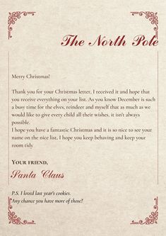 the north pole lettered to santa claus