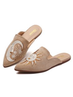 Brown Cool,Fashionable Collar    Mules Embellished   Women Shoes Trendy Beige Flat Mules, Trendy Beige Flat Slippers, Beige Flat Loafers For Summer, Beige Pointed Toe Flats For Summer, Casual Beige Pointed Toe Flats For Summer, Beige Pointed Toe Slip-on Flats For Summer, Beige Slip-on Pointed Toe Flats For Summer, Trendy Slip-on Pointed Toe Flats For Summer, Summer Flat Loafers