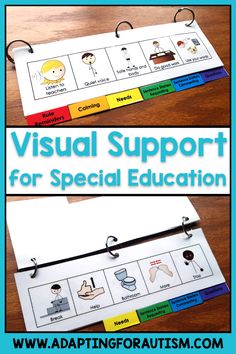 an image of visual support for special education with the words visual support and pictures on it