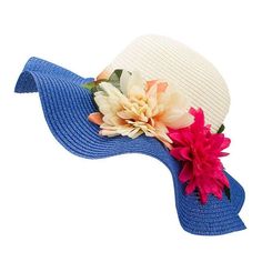 Mother-Daughter Floppy Large Brim Straw Sun Hat with Flowers-Hats-Innovato Design-Blue-Adult-Innovato Design Hat For Summer, Hat With Flowers, Cap Girl, Straw Sun Hat, Vintage Woman, Wide Brim Sun Hat, Bow Ribbon, Cap Fashion, Ribbon Design