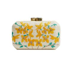 Forsythia Clutch Pamela Munson, Raffia Embroidery, Straw Accessories, First Signs Of Spring, Mediterranean Summer, Expensive Bag, Signs Of Spring, Floral Clutches, Embroidered Clutch