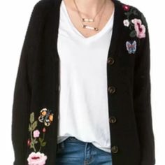 Beautiful Embroidery On Long Cardigan With Pockets. Tag Says Small But Runs Big, I Fell It Would Fit A Medium Better. Casual Embroidered Spring Cardigan, Spring Casual Embroidered Cardigan, Embroidered Black Cardigan For Fall, Black Embroidered Cardigan For Fall, Casual Embroidered Black Cardigan, Casual Black Embroidered Cardigan, Black Cardigan With Floral Embroidery, Black Embroidered Sweater For Spring, Aztec Sweater Cardigan