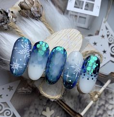 December Nails Christmas Blue, Blue Christmas Nail Art, Nails Christmas Blue, Blue Christmas Nails Winter Sparkle, Trending Winter Nails, Blue Christmas Press On Nails, Winter Nail Colors, Xmas Nail Art