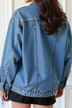 Olivia Mark - Classic Denim Jacket with Distressed Details and Button Closure Classic Denim Jacket, Olivia Mark, Denim Jacket