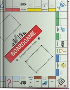 the board game is on display in an open book with red and white lettering that says boardgame